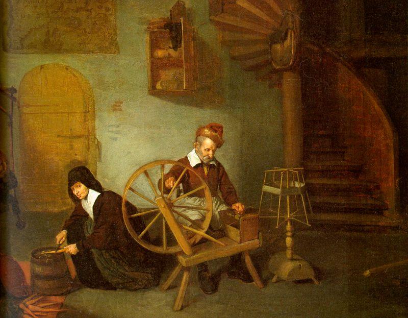 Quirijn van Brekelenkam Man Spinning and Woman Scraping Carrots